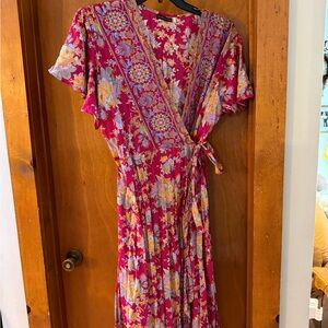 Floral Wrap Dress in Pink and Yellow